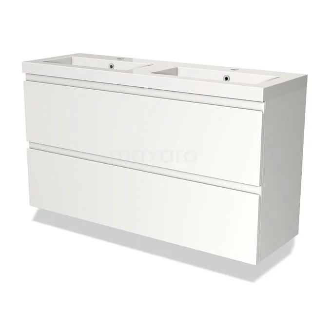 Wit dubbel badmeubel met twee lades, moderne afwerking, ideaal voor badkameropslag en stijlvolle inrichting.