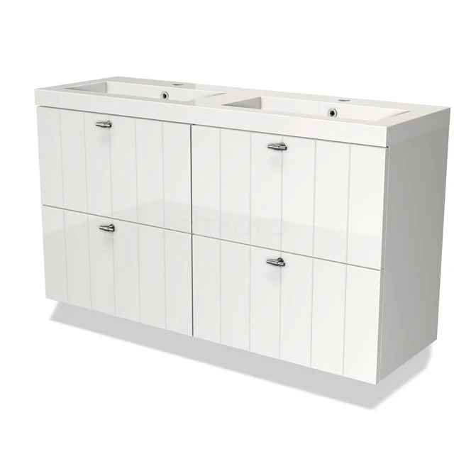 Modulo Slim Vanity units with basin | 120 cm High-gloss white Slat front Mineral marble 4 drawers BMW38-00008