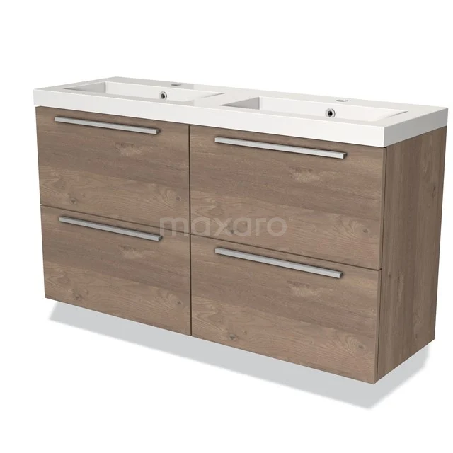 Modulo Slim Vanity units with basin | 120 cm Mid brown oak Flat front Mineral marble 4 drawers BMW38-00025