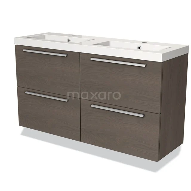 Modulo Slim Vanity units with basin | 120 cm Dark brown oak Flat front Mineral marble 4 drawers BMW38-00027