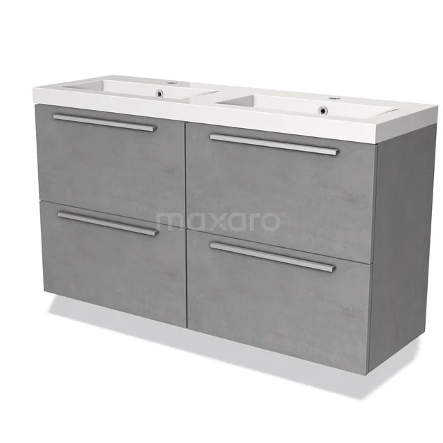 Modulo Slim Vanity units with basin | 120 cm Light grey concrete Flat front Mineral marble 4 drawers BMW38-00031