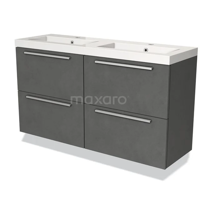 Modulo Slim Vanity units with basin | 120 cm Dark grey concrete Flat front Mineral marble 4 drawers BMW38-00032