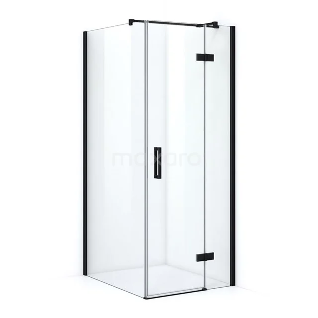 Glas Duschkabine mit Schwarz Akzenten und Eckeinstieg, ideal für ein modernes Badezimmer.