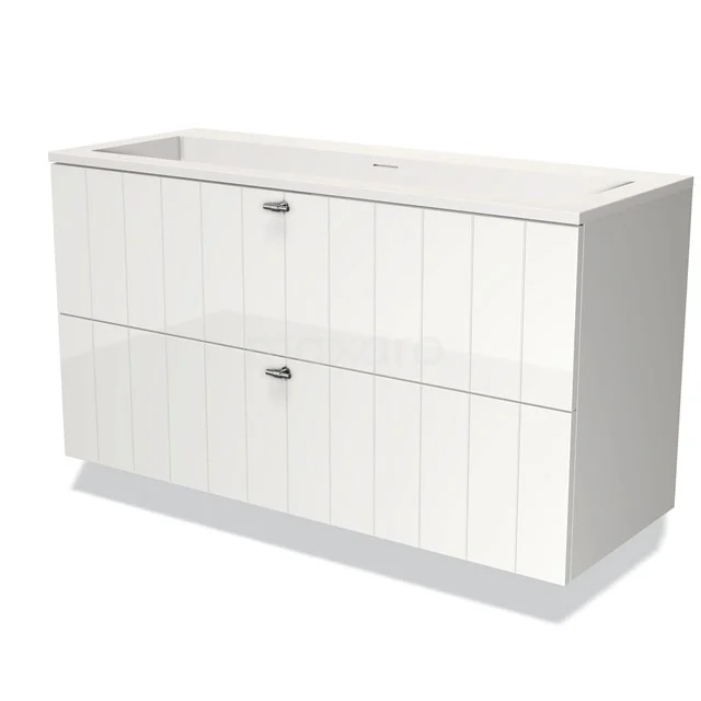 Witte badkamerkast met twee ruime lades, modern design en glanzende afwerking, perfect voor georganiseerd badkameropslag.