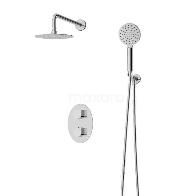 Balance Rain shower Built-in | Chrome 20 cm Rain shower Thermostatic DSG-1104-00000 Chrome-coloured rain shower set with handheld shower, round plates and concealed tap, ideal for a modern bathroom.