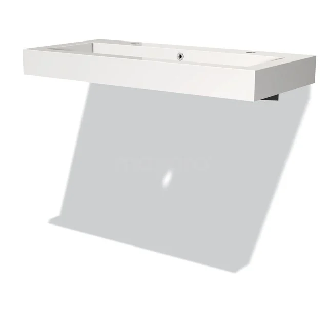 Wandwaschbecken Mura 100 cm Mineralguss 2 Hahnlöcher B10-1000-20204-BR03 Weißes rechteckiges keramisches Waschtischplatte mit integrierter Wasserhahnöffnung, ideal für eine moderne Badezimmergestaltung.