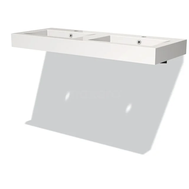 Weiße Doppelwaschbecken aus Keramik mit modernem, klarem Design, perfekt für eine stilvolle Badezimmergestaltung.