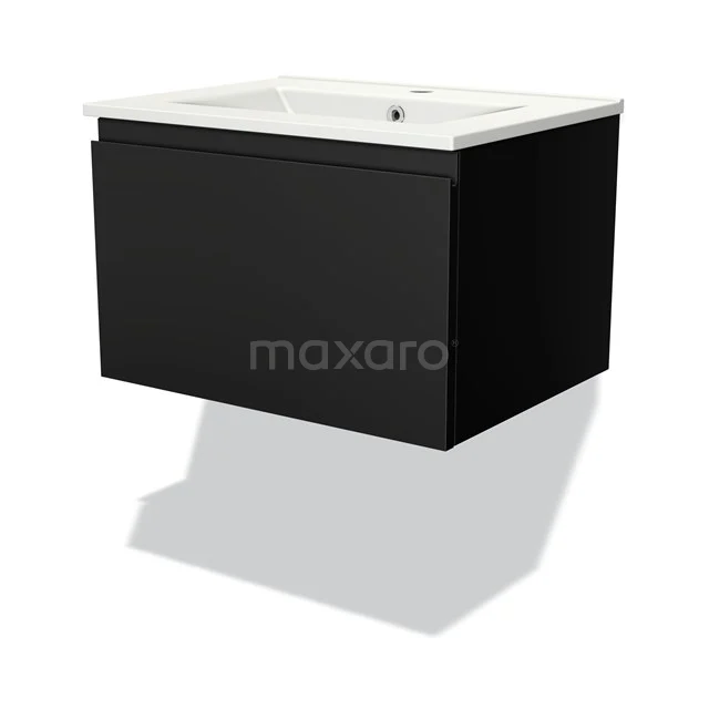 Modulo Vanity units with basin | 60 cm Matte black Handle-less front Ceramic 1 drawer BMW11-02883