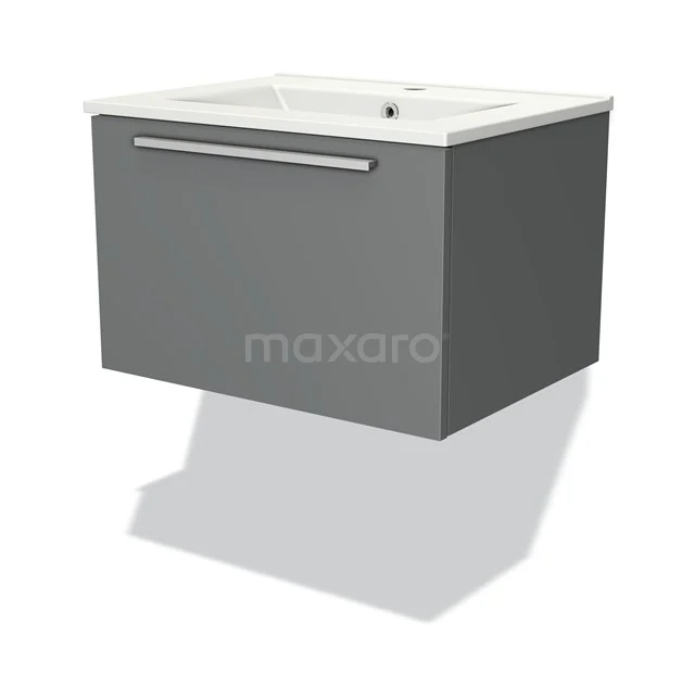 Badmöbel 60cm Modulo Mittelgrau 1 Schublade Flaches Waschbecken aus Keramik BMW11-02884 Graues schwebendes Badmöbel mit einer Schublade, modernes Design und einer weißen keramischen Waschtischplatte, ideal für stilvolle Bäder.