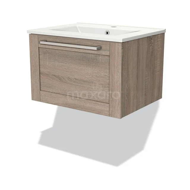 Modulo Vanity units with basin | 60 cm Oak Frame front Ceramic 1 drawer BMW11-02900 Wooden Bathroom unit with drawers, modern wall unit in light oak with ceramic basin, perfect for stylish bathrooms.