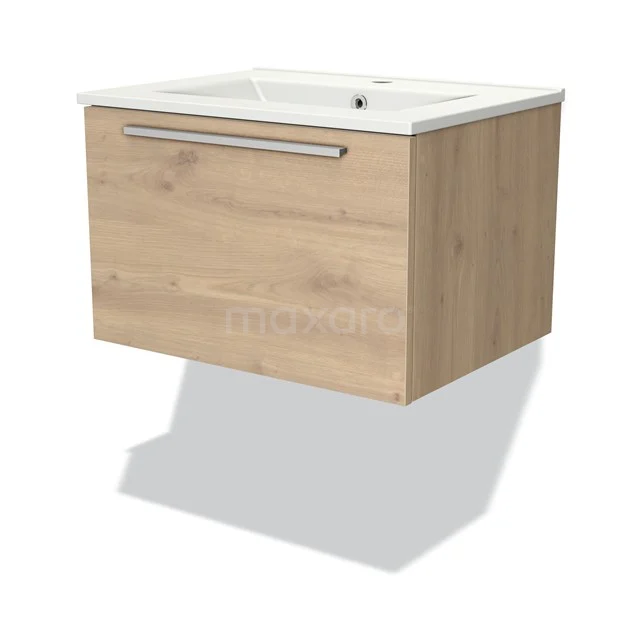 Wooden floating vanity unit with white ceramic sink, modern design, ideal for stylish bathroom decoration.