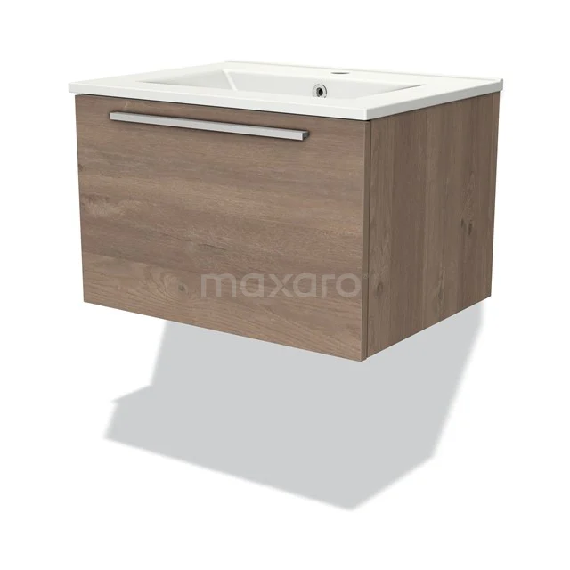 Wooden bathroom unit with soft-close drawer, wall-mounted and integrated vanity units with basin in white ceramic; modern and compact design.