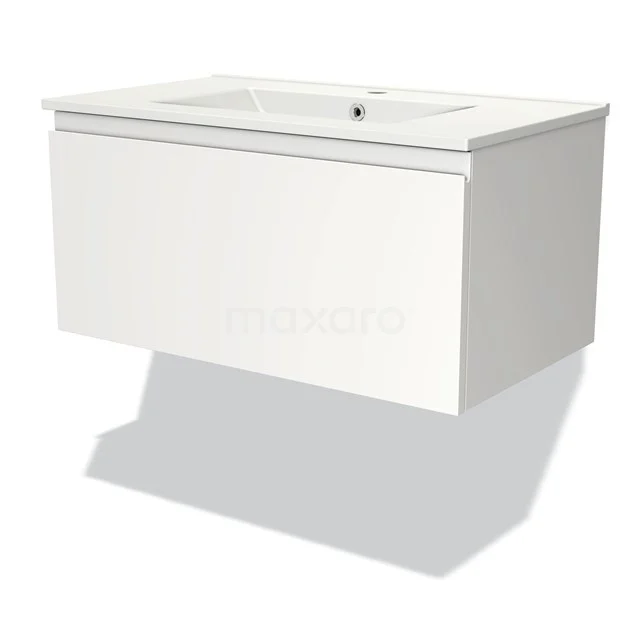 White floating bathroom unit with one drawer, ceramic vanity units with basin and modern design, ideal for stylish bathroom decoration.