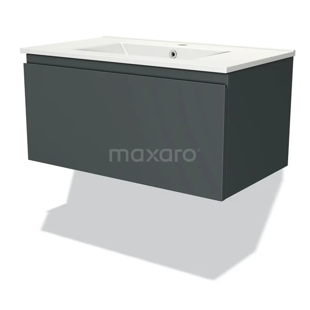 Graue hängende Badmöbel mit weißem Waschbecken, schlankes Design und moderne Ausstrahlung, perfekt für ein stilvolles Badezimmer.