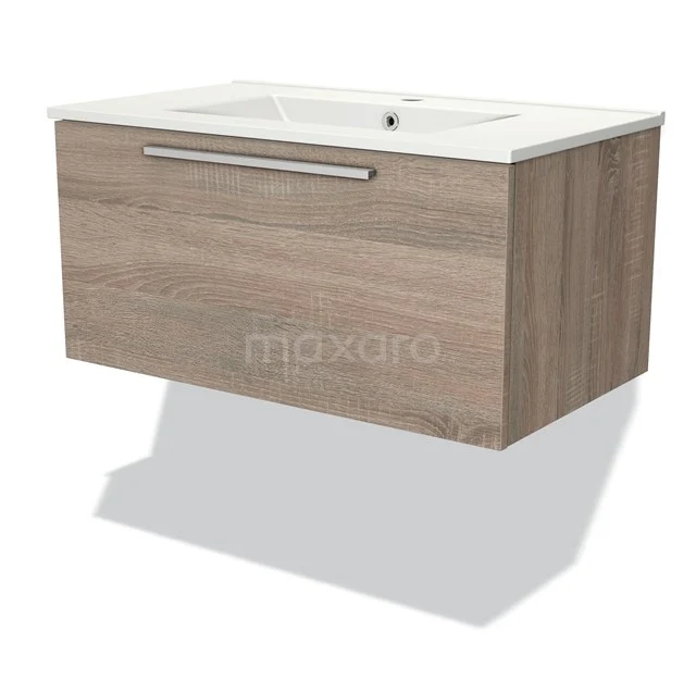 Holz-Badmöbel mit Waschbecken, schwebendes Modell, Eichenoptik, modernes Design, ideal für stilvolle Badezimmergestaltung.