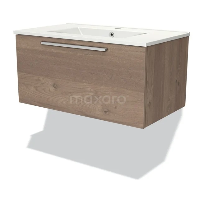 Modulo Vanity units with basin | 80 cm Mid brown oak Flat front Ceramic 1 drawer BMW11-02937