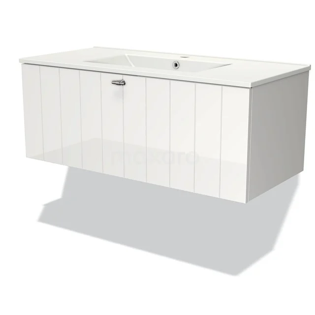 Modulo Badkamermeubel met wastafel | 100 cm Hoogglans wit Lamel front Keramiek 1 lade BMW11-02952