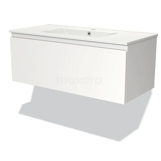White hanging bathroom unit with a sleek basin worktop and minimalist design, ideal for modern bathrooms.