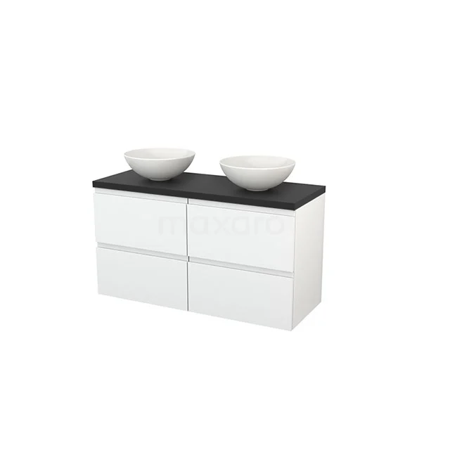 White bathroom unit with black worktop, double vanity units for countertop wash basins and modern look, ideal for stylish bathroom design.