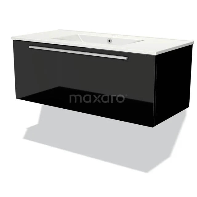 Modulo Vanity units with basin | 100 cm High-gloss black Flat front Ceramic 1 drawer BMW11-02960