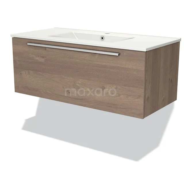Modulo Vanity units with basin | 100 cm Mid brown oak Flat front Ceramic 1 drawer BMW11-02969