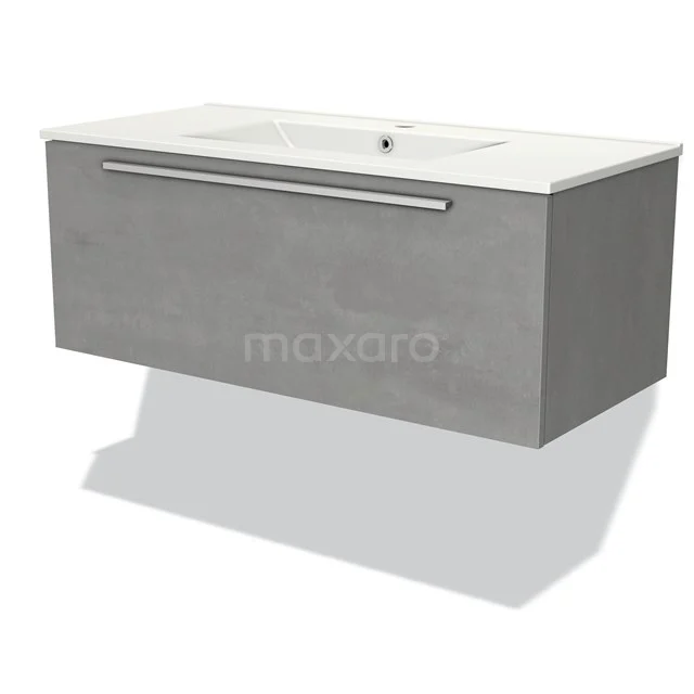 Graues schwebendes Waschtischmöbel mit weißem Keramikwaschbecken, modernes Design, ideal für moderne Bäder.