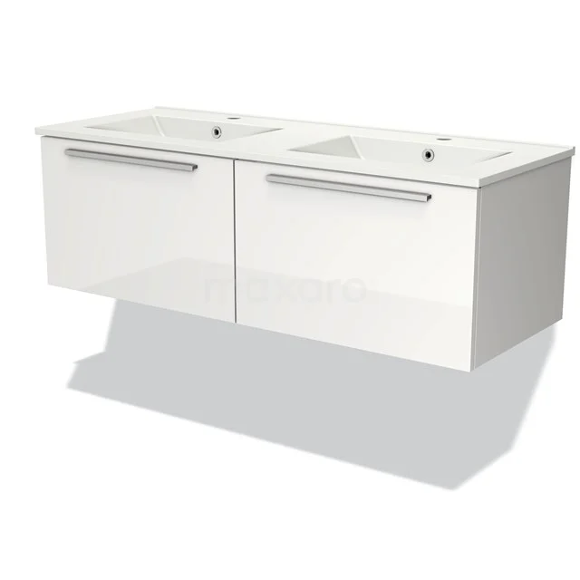 Modulo Vanity units with basin | 120 cm High-gloss white Flat front Ceramic 2 Side-by-side drawers BMW12-00679