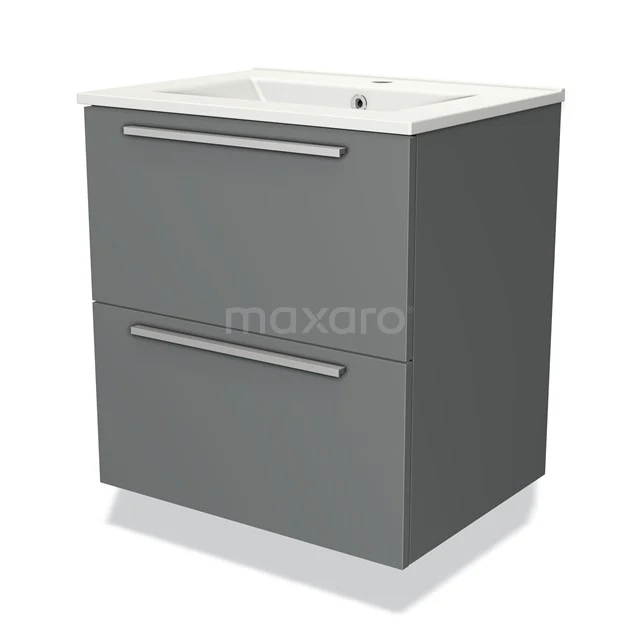 Modulo Vanity units with basin | 60 cm Mid grey Flat front Ceramic 2 Stacked drawers BMW17-03055