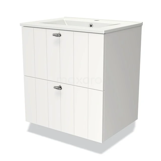 White, wooden bathroom unit with two drawers and integrated vanity units with basin, ideal for modern bathroom design.