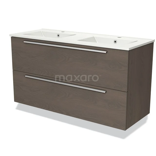 Badkamermeubel 120cm Modulo Donkerbruin Eiken 2 Lades Vlak Wastafel Keramiek BMW17-03174
