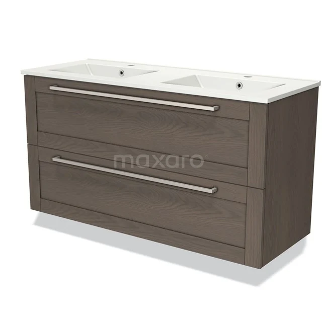 Modulo Vanity units with basin | 120 cm Dark brown oak Frame front Ceramic 2 Stacked drawers BMW17-03175