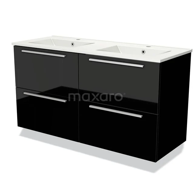 Badkamermeubel 120cm Modulo Hoogglans Zwart 4 Lades Vlak Wastafel Keramiek BMW18-00727