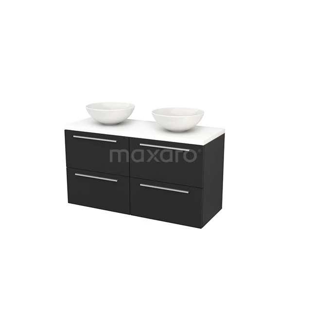Black Bathroom unit with vanity units with basin, white top, two drawers and modern design, perfect for a stylish bathroom.