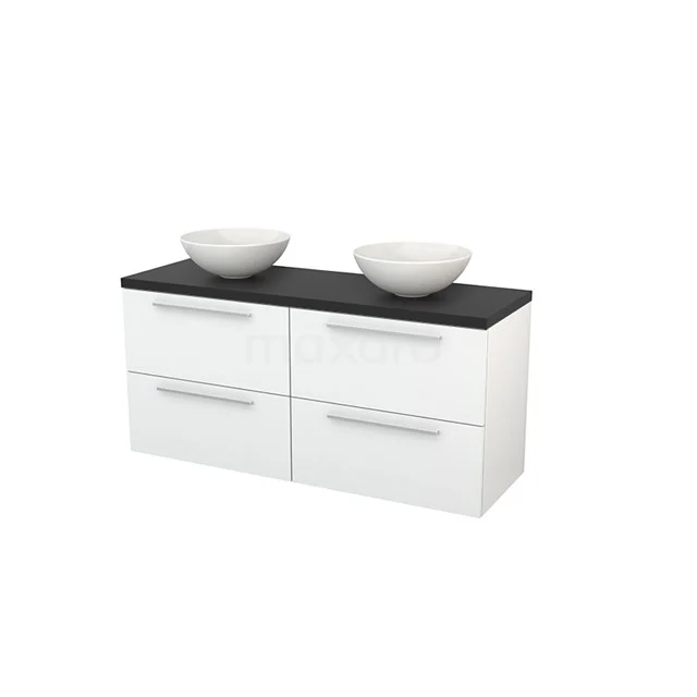White bathroom unit with black vanity units for countertop wash basin worktop and double basins, modern design, ideal for stylish bathroom design.