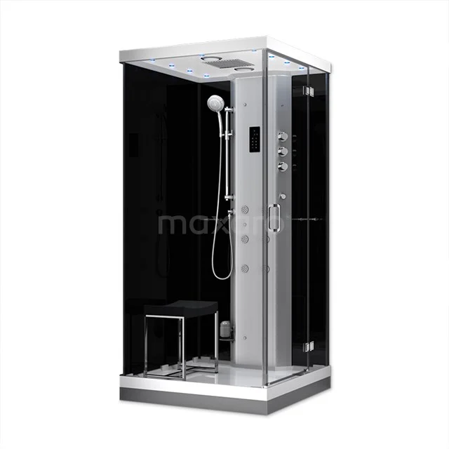 Lusso 1 Persoons Stoomcabine | 100x100 cm Zwart glas Draaideur Vierkant SHA1010205