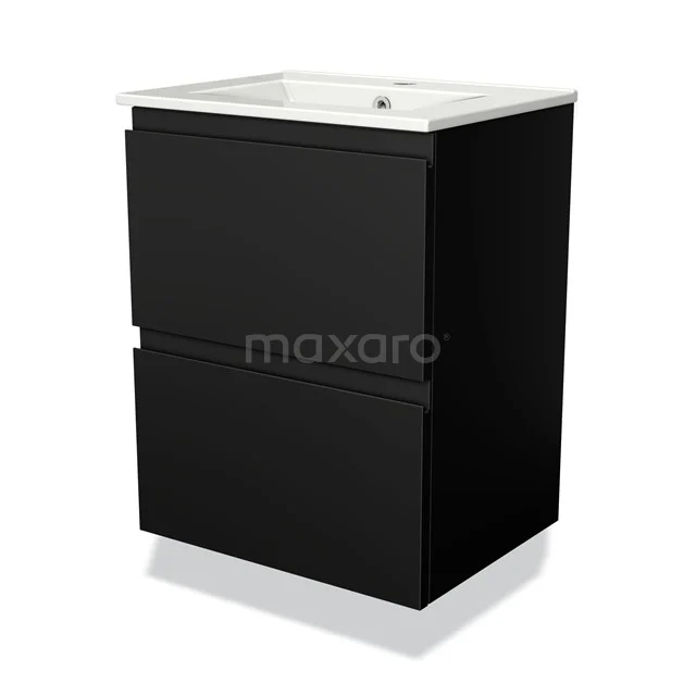 Modulo Slim Vanity units with basin | 50 cm Matte black Handle-less front Ceramic 2 Stacked drawers BMW37-00451