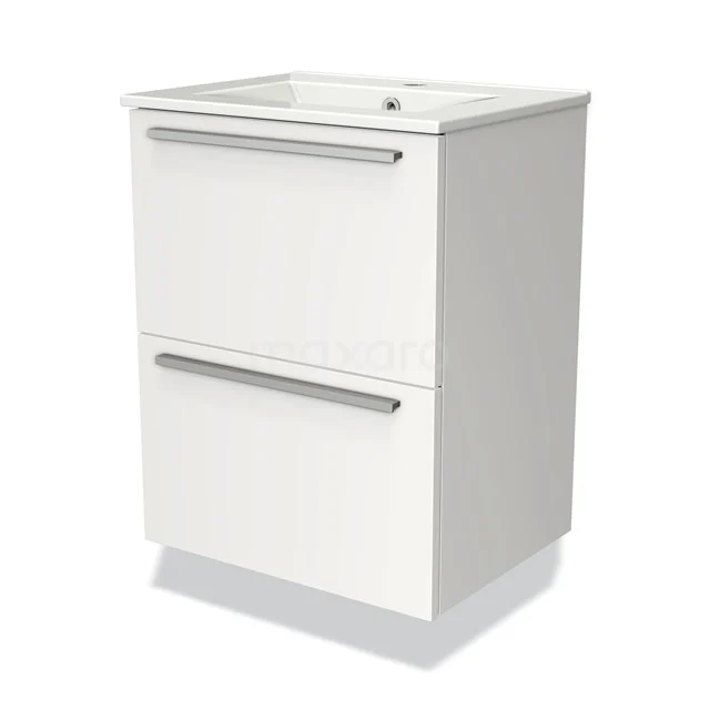 Modulo Slim Vanity units with basin | 50 cm Matte white Flat front Ceramic 2 Stacked drawers BMW37-00458