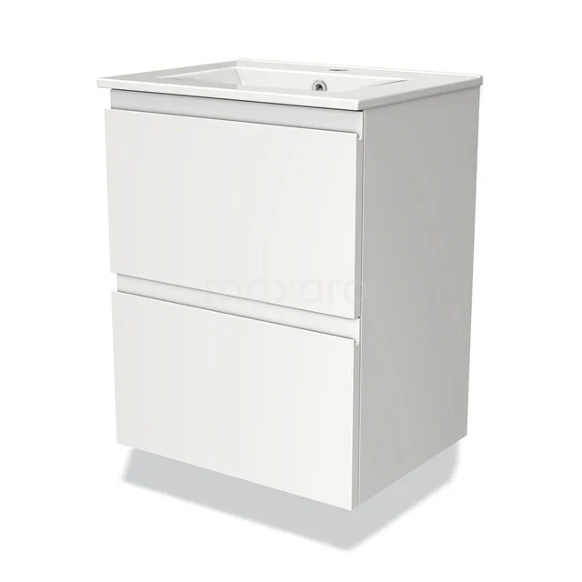 Modulo Slim Vanity units with basin | 50 cm Matte white Handle-less front Ceramic 2 Stacked drawers BMW37-00460