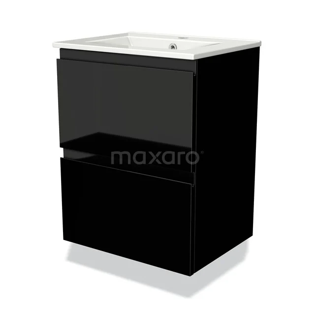 Modulo Slim Vanity units with basin | 50 cm High-gloss black Handle-less front Ceramic 2 Stacked drawers BMW37-00466