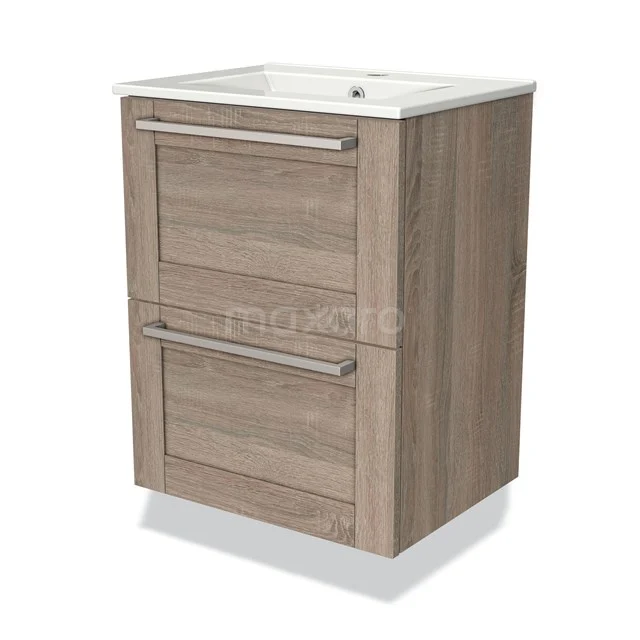 Badmöbel 50cm Modulo Slim Eiche 2 Schubladen Rahmen Waschbecken Keramik BMW37-00470 Holz Badezimmermöbel mit zwei Schubladen, modernes Design, helle Eiche Farbe, inklusive keramischem Waschbecken, ideal für kompakte Bäder.