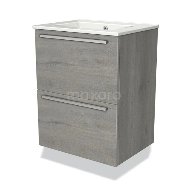 Modulo Slim Vanity units with basin | 50 cm Grey oak Flat front Ceramic 2 Stacked drawers BMW37-00477
