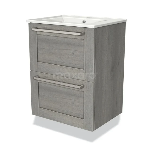 Modulo Slim Vanity units with basin | 50 cm Grey oak Frame front Ceramic 2 Stacked drawers BMW37-00478