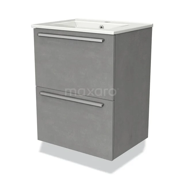 Modulo Slim Vanity units with basin | 50 cm Light grey concrete Flat front Ceramic 2 Stacked drawers BMW37-00479