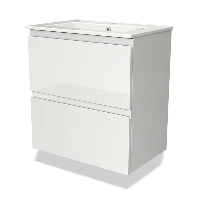 Witte badkamermeubel met twee lades, modern design, serie Frost, gemaakt van hoogwaardig MDF, voorzien van ingebouwde wastafel.