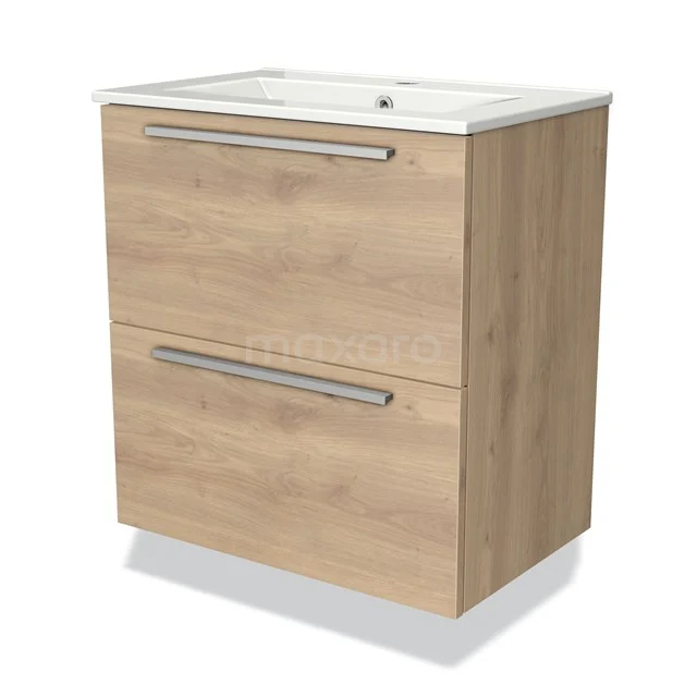 Wooden bathroom unit with 2 drawers, modern design, including white vanity units with basin. Suitable for stylish bathroom fittings.