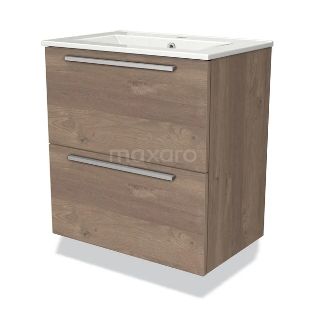Houten wastafelmeubel met twee lades, modern design, ideaal voor stijlvolle badkameropslag.