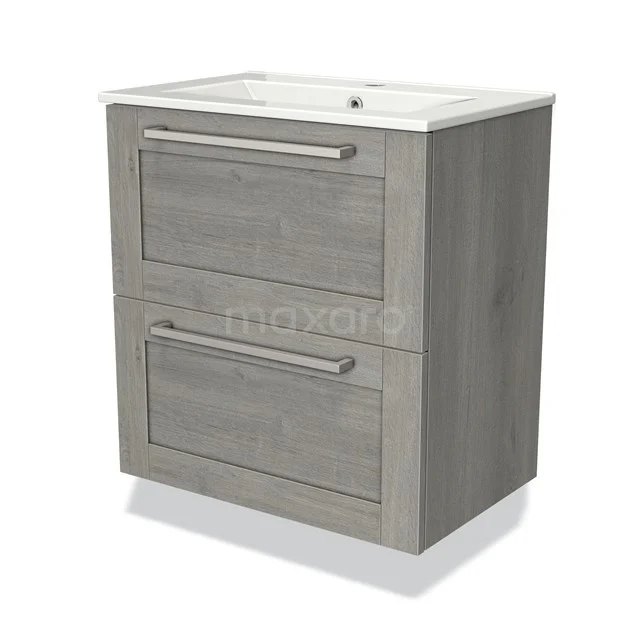 Modulo Slim Vanity units with basin | 60 cm Grey oak Frame front Ceramic 2 Stacked drawers BMW37-00510