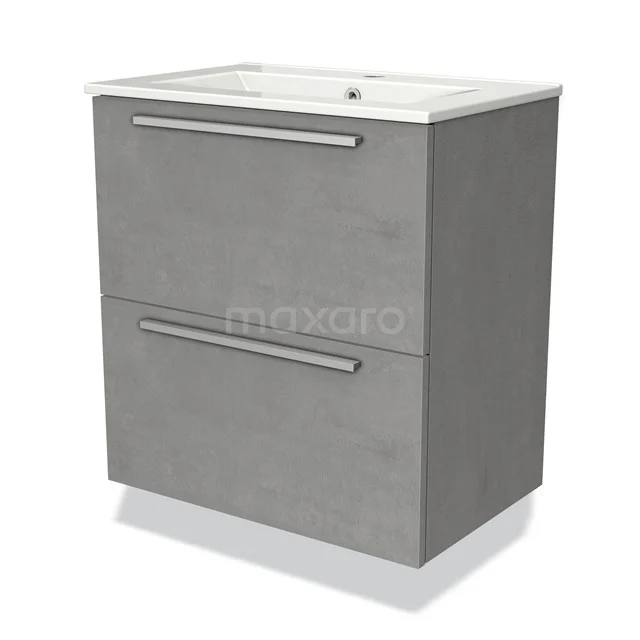 Modulo Slim Vanity units with basin | 60 cm Light grey concrete Flat front Ceramic 2 Stacked drawers BMW37-00511