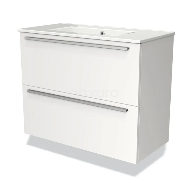 Modulo Slim Vanity units with basin | 80 cm Matte white Flat front Ceramic 2 Stacked drawers BMW37-00522