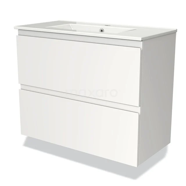 Modulo Slim Vanity units with basin | 80 cm Matte white Handle-less front Ceramic 2 Stacked drawers BMW37-00524